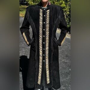 Black Fringe Suede Maxi Western Jacket